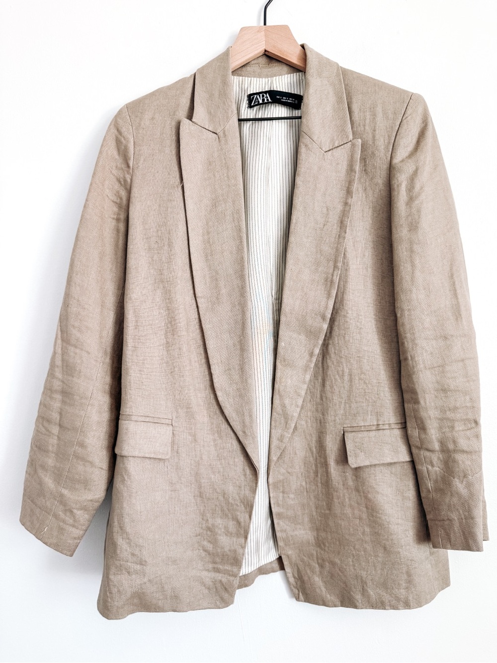 Zara Tan Blazer Linen Open Front Jacket Size S
